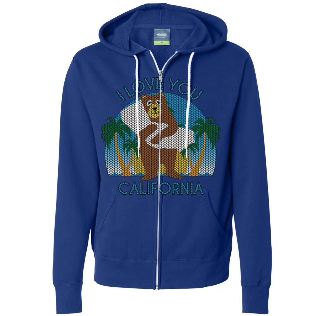 I Love You CA Knit Style Bear Zip-Up Hoodie