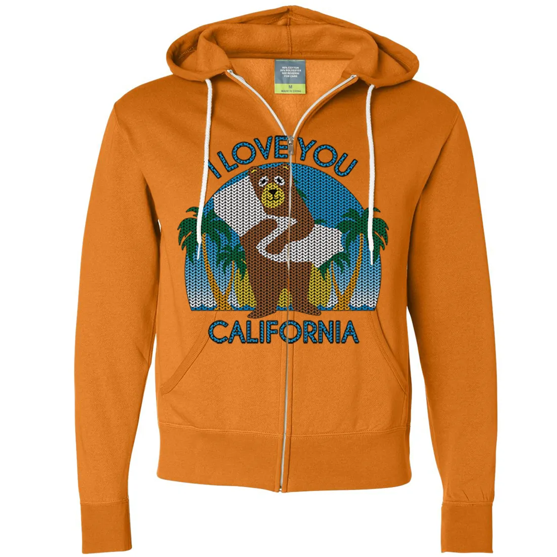 I Love You CA Knit Style Bear Zip-Up Hoodie
