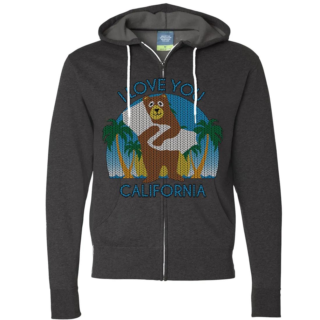 I Love You CA Knit Style Bear Zip-Up Hoodie