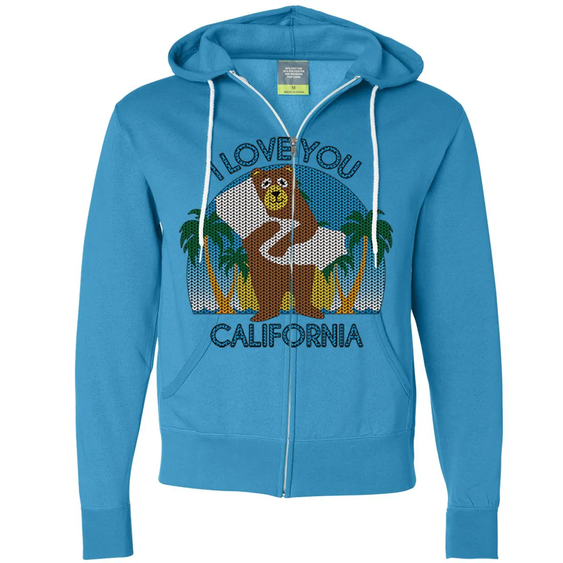 I Love You CA Knit Style Bear Zip-Up Hoodie