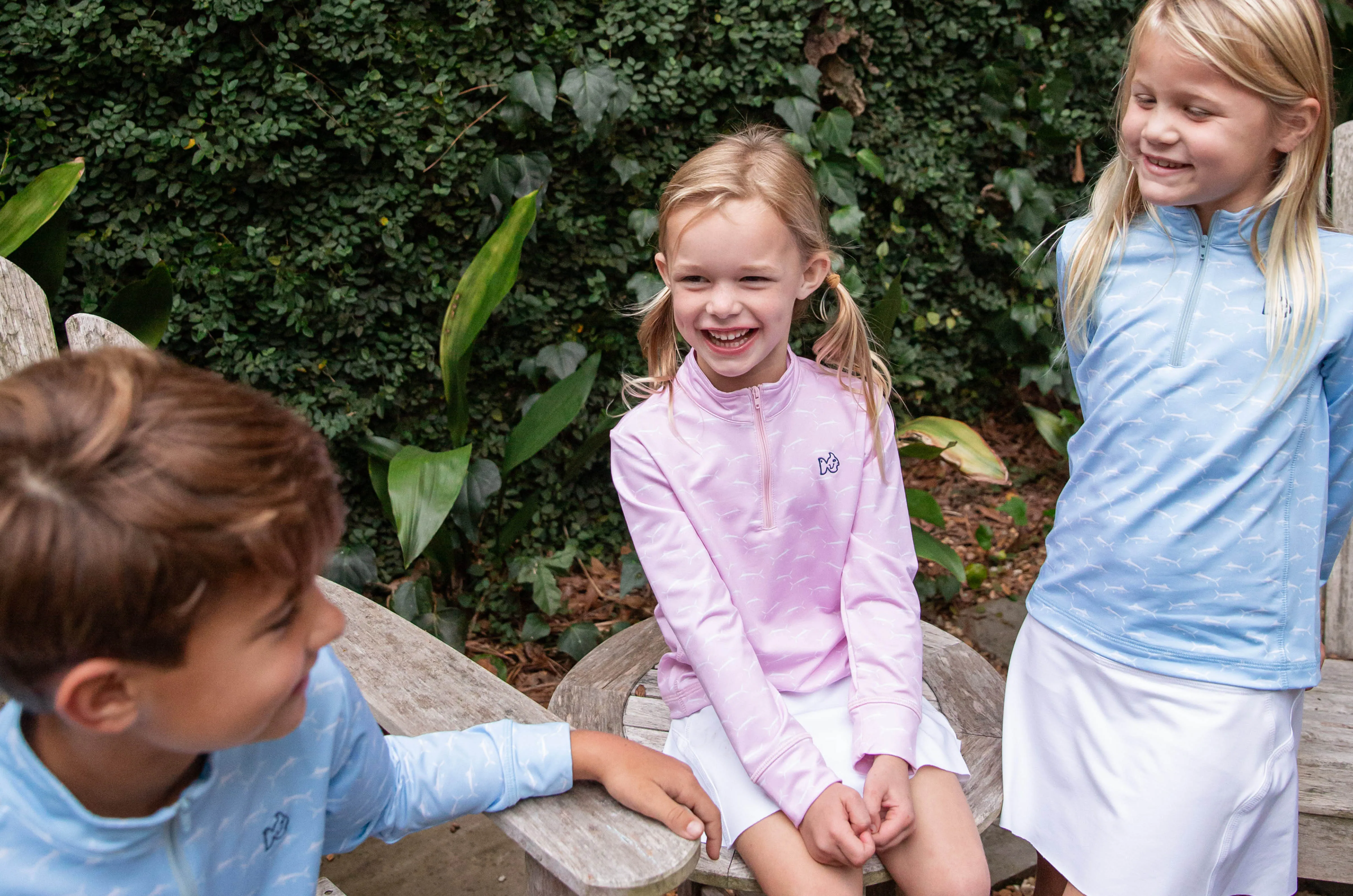 Kids Pro Performance Quarter Zip Pullover in Marlin Print on Clear Sky Blue