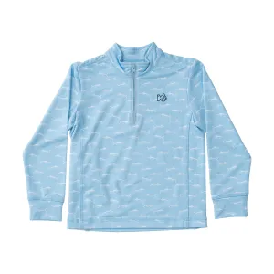 Kids Pro Performance Quarter Zip Pullover in Marlin Print on Clear Sky Blue