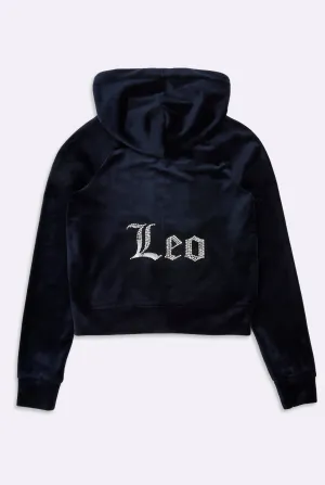 'LEO' NIGHT SKY DIAMANTÉ VELOUR ZIP-THROUGH HOODIE