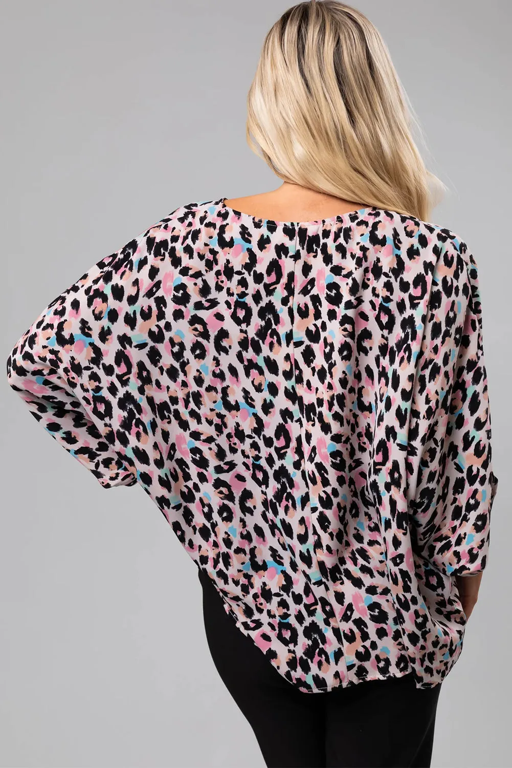 Leopard Print V Neck Oversized Blouse