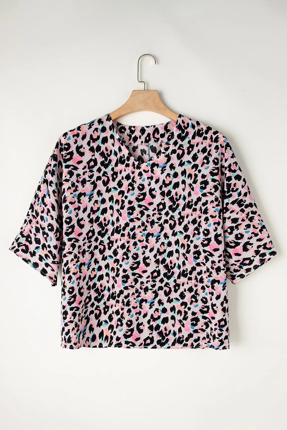 Leopard Print V Neck Oversized Blouse