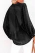 Mae Balloon Sleeve Slit V Neck Denim Top- Black