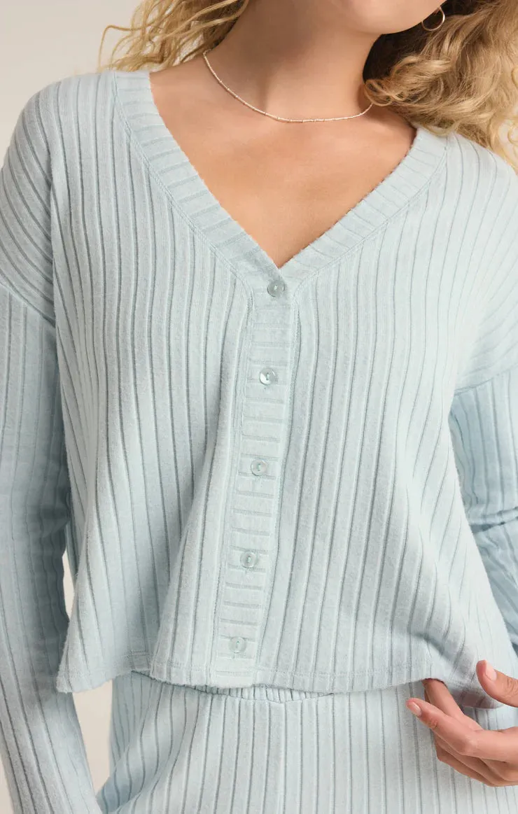 Mara LS Cardigan Top -Snowflake Blue