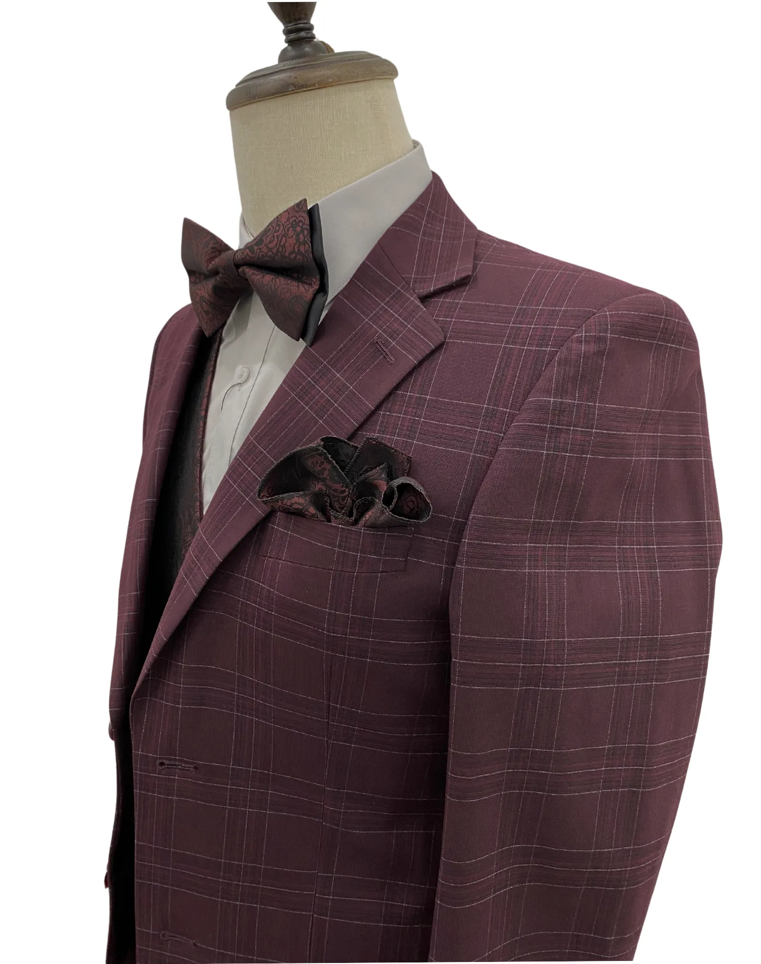 Mazari Paris Revo Modern Fit Suit With Reversible Vest - Burgundy 2302