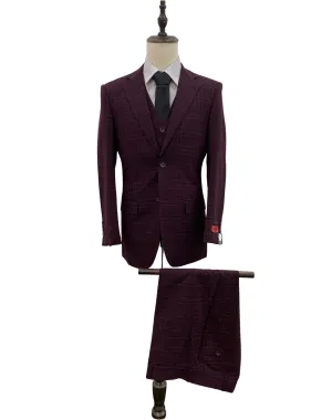 Mazari Paris Revo Modern Fit Suit With Reversible Vest - Burgundy 2302