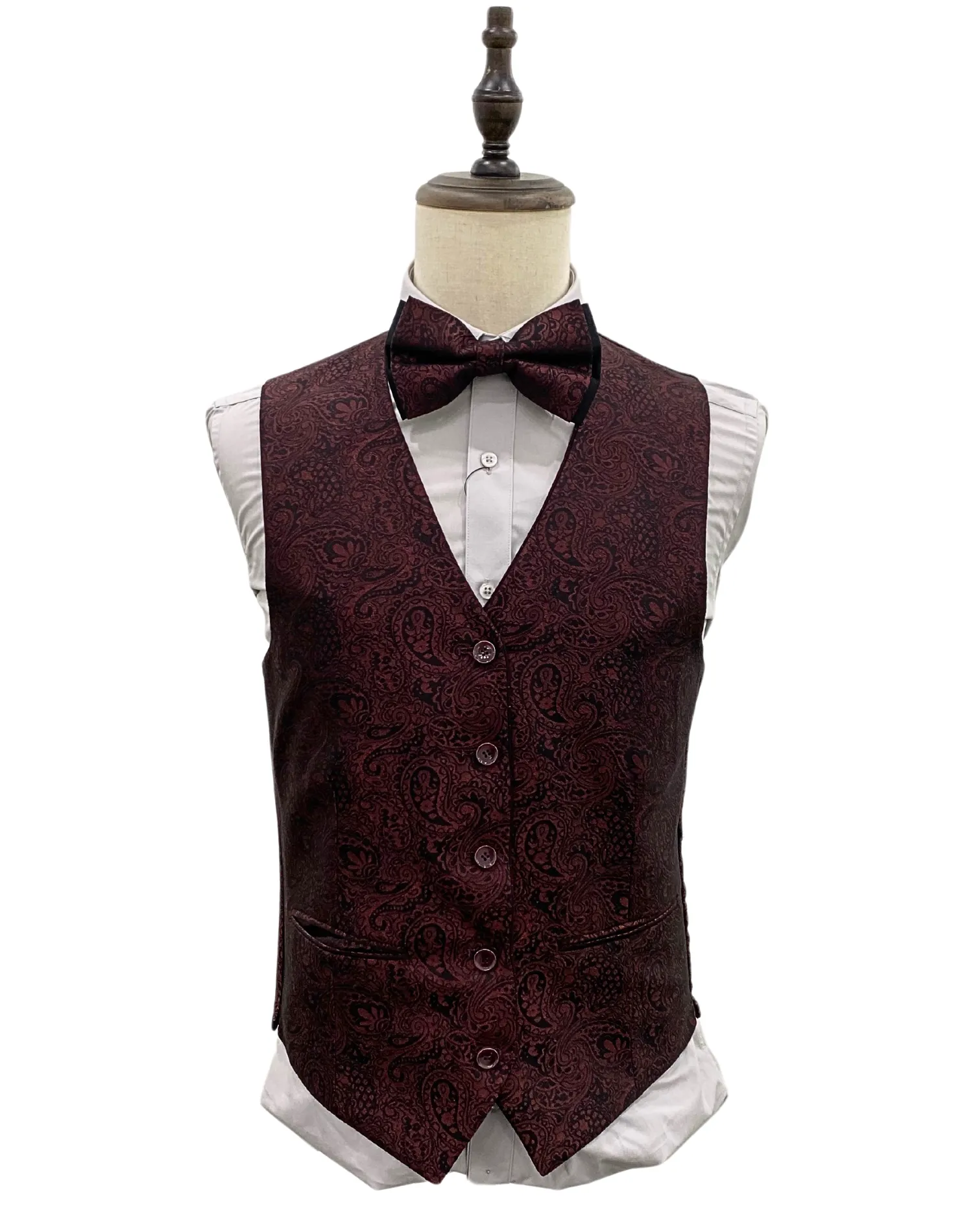 Mazari Paris Revo Modern Fit Suit With Reversible Vest - Burgundy 2302