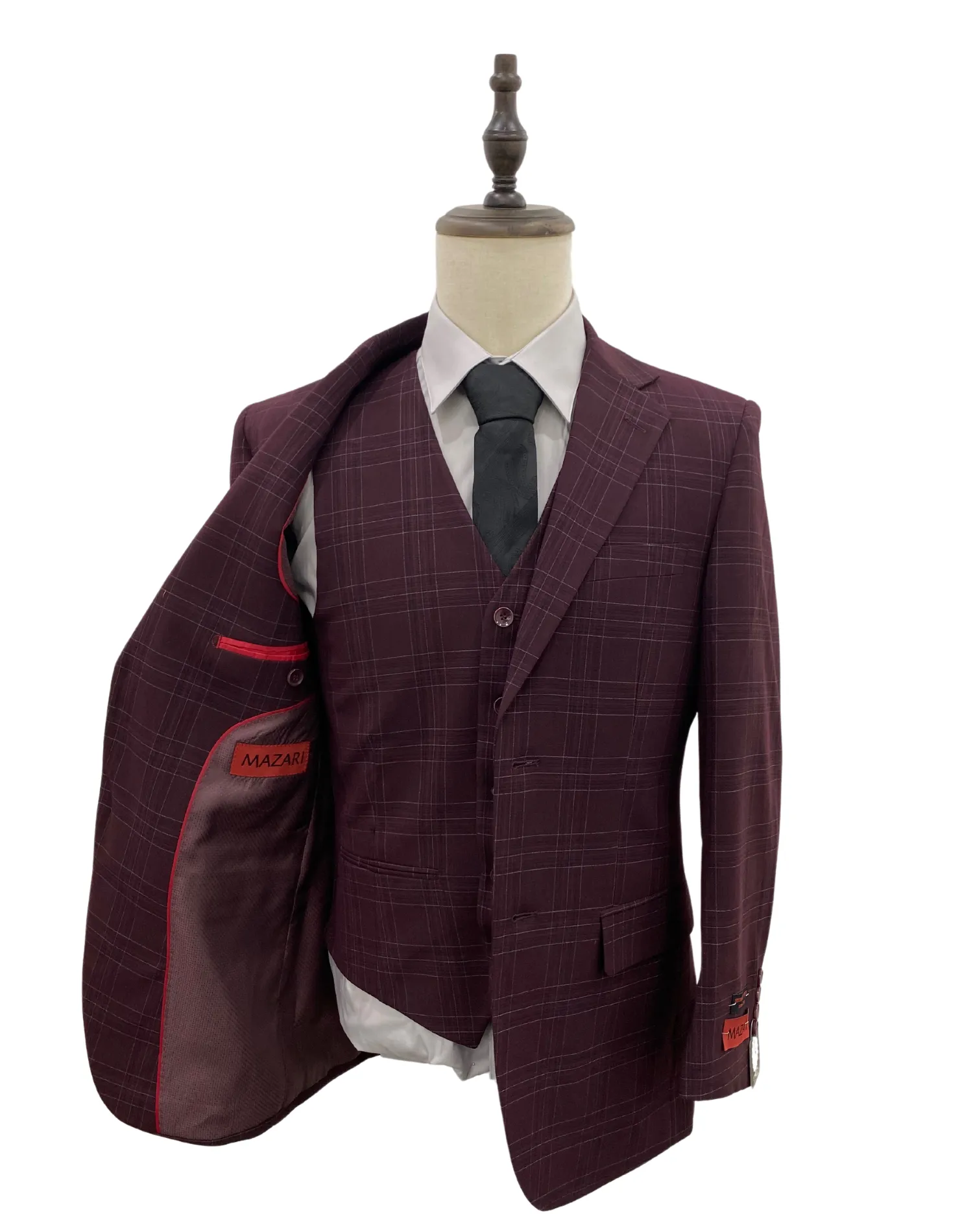 Mazari Paris Revo Modern Fit Suit With Reversible Vest - Burgundy 2302