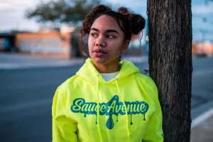 Mermaid Blue Glitter SA Drip | Neon Yellow Hoodie