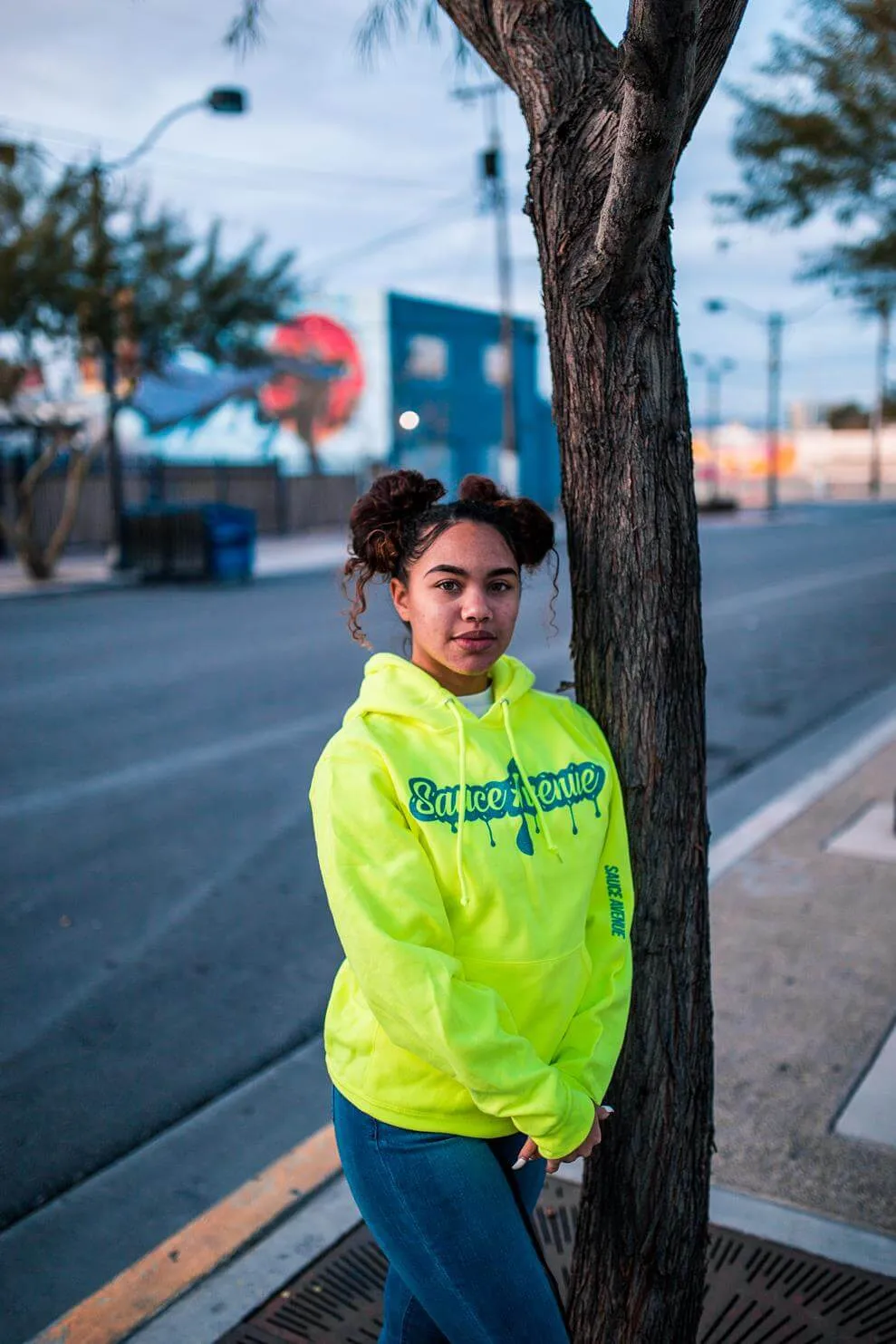 Mermaid Blue Glitter SA Drip | Neon Yellow Hoodie