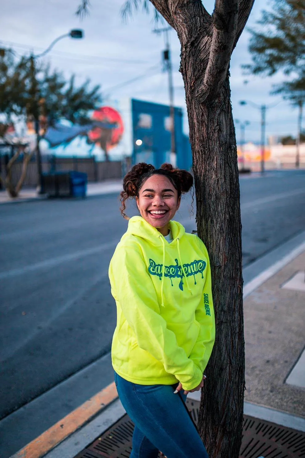 Mermaid Blue Glitter SA Drip | Neon Yellow Hoodie