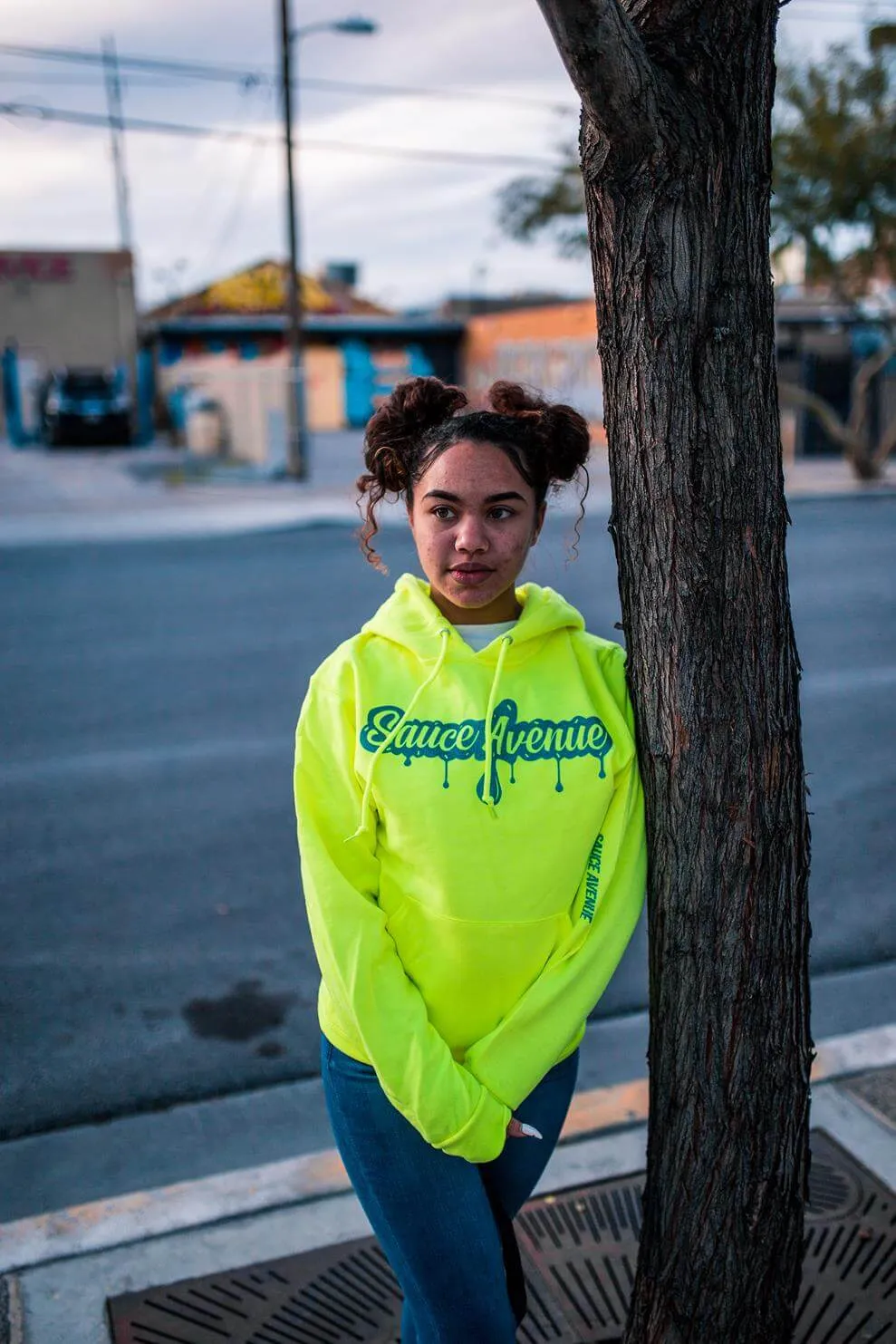 Mermaid Blue Glitter SA Drip | Neon Yellow Hoodie