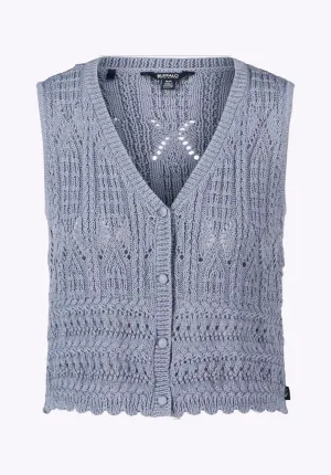 Merrybell Women's Pointelle Knit Vest with Button-Down Front, Bleached Navy - SW0114P