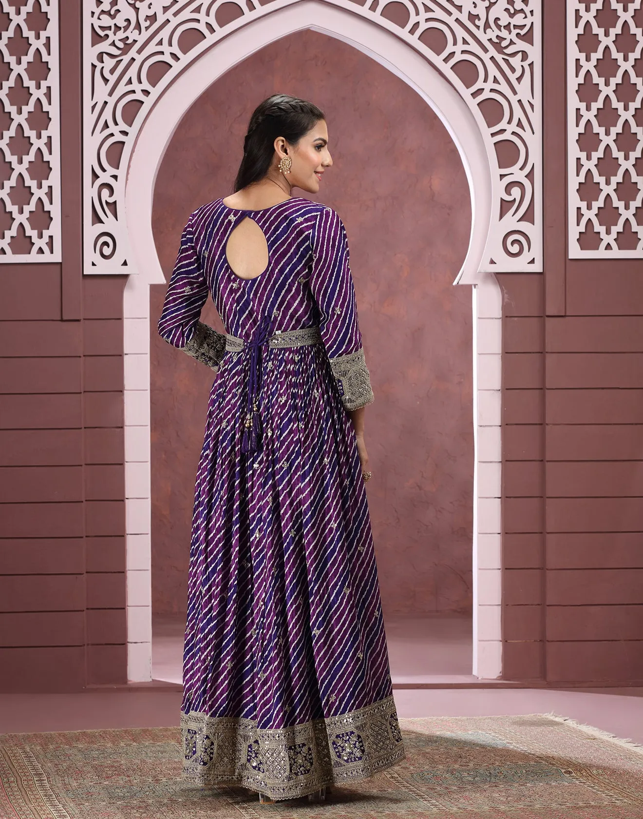 Midnight Purple Leheriya Printed Crepe Anarkali Suit