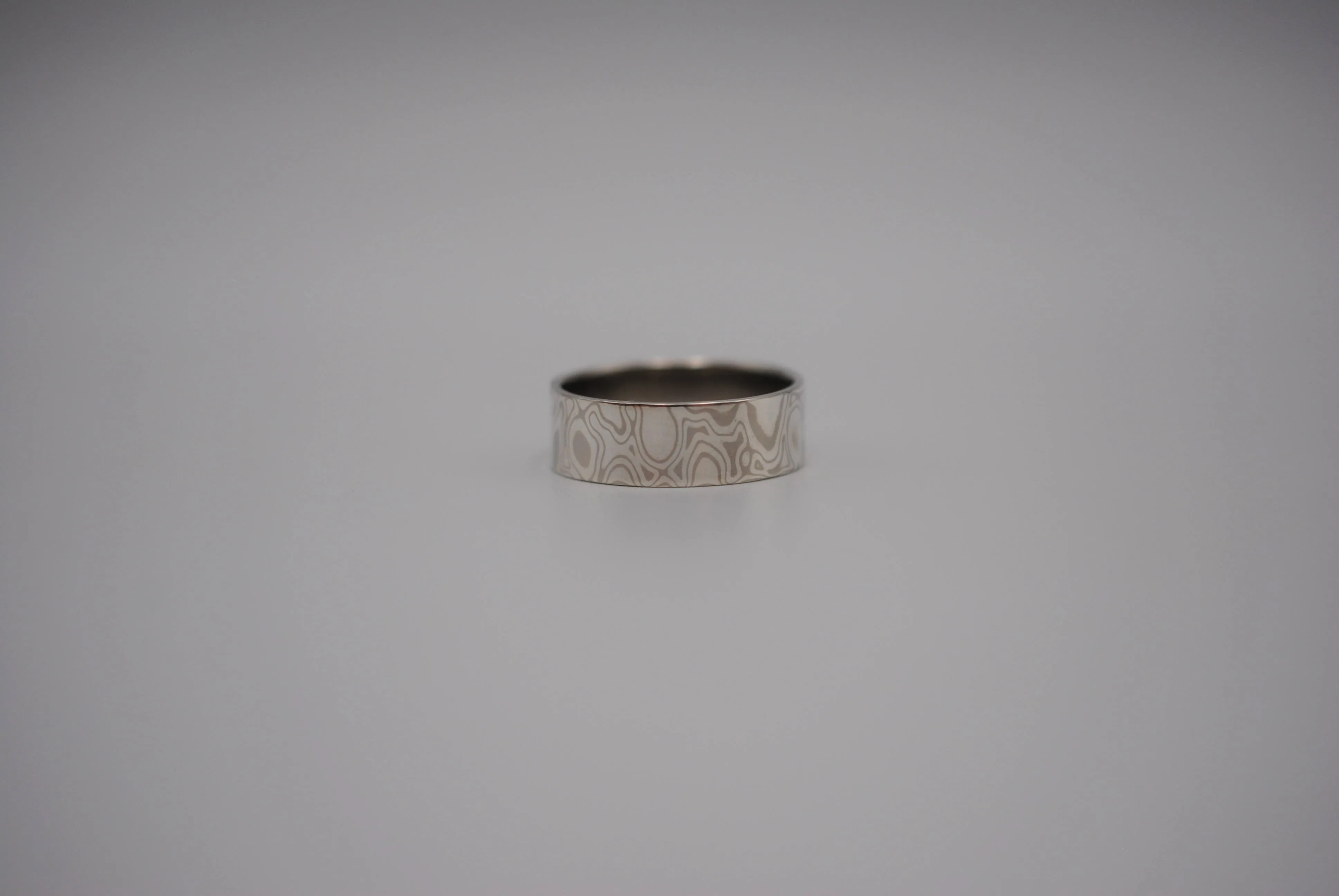 Mokume Gane Ring Band: Palladium White Gold and Sterling Silver, 7mm Width