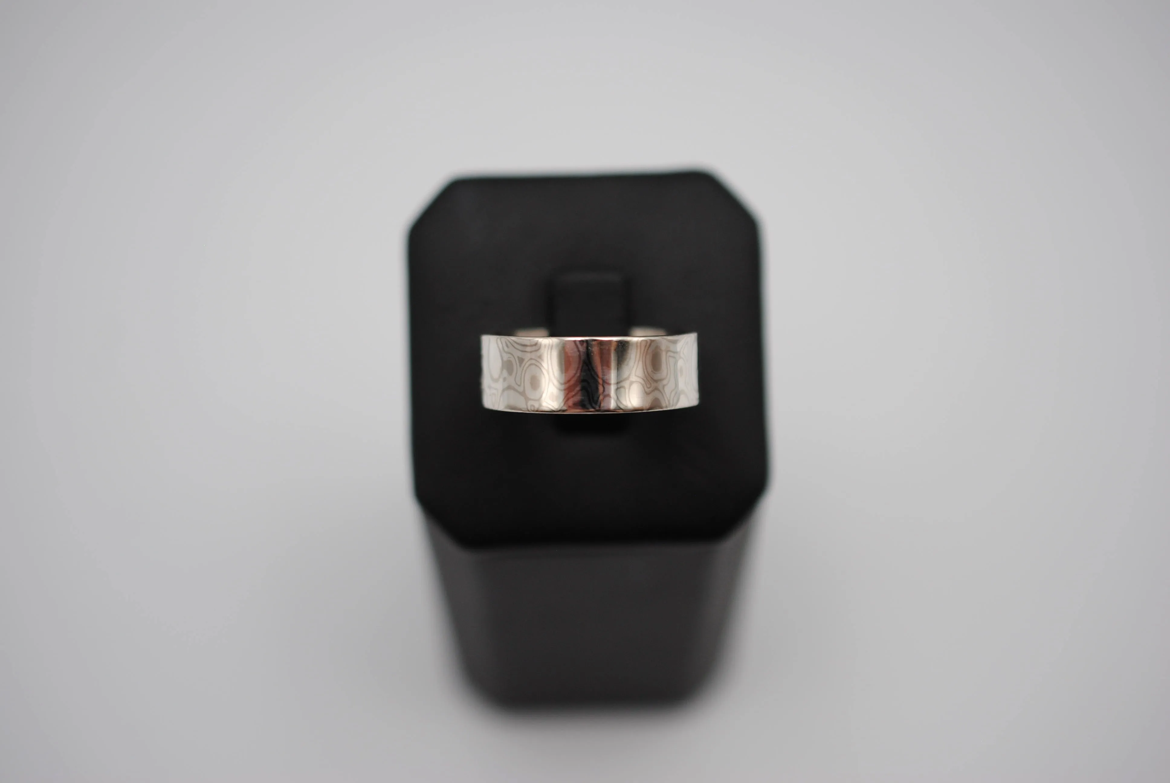Mokume Gane Ring Band: Palladium White Gold and Sterling Silver, 7mm Width