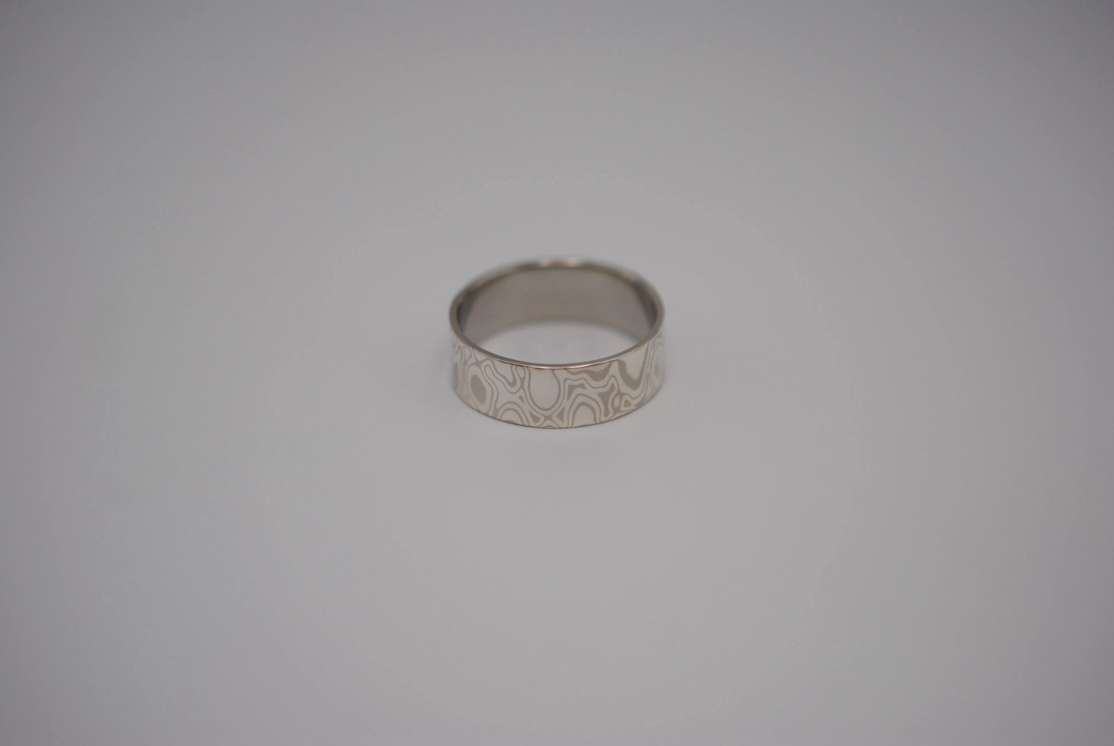 Mokume Gane Ring Band: Palladium White Gold and Sterling Silver, 7mm Width