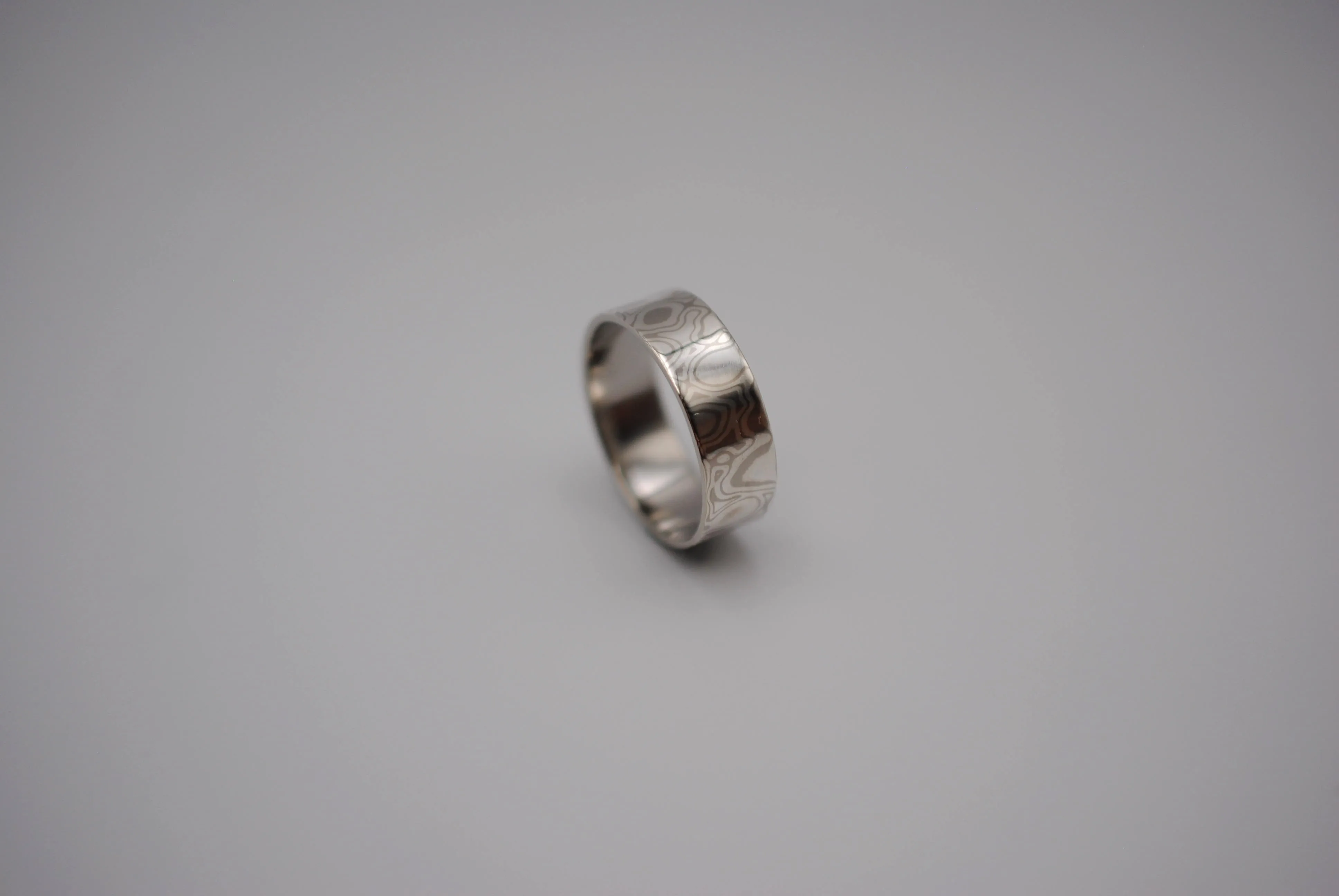 Mokume Gane Ring Band: Palladium White Gold and Sterling Silver, 7mm Width