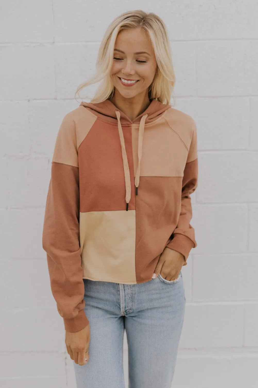 Multicolour Colorblock Drawstring Pocket Hoodie