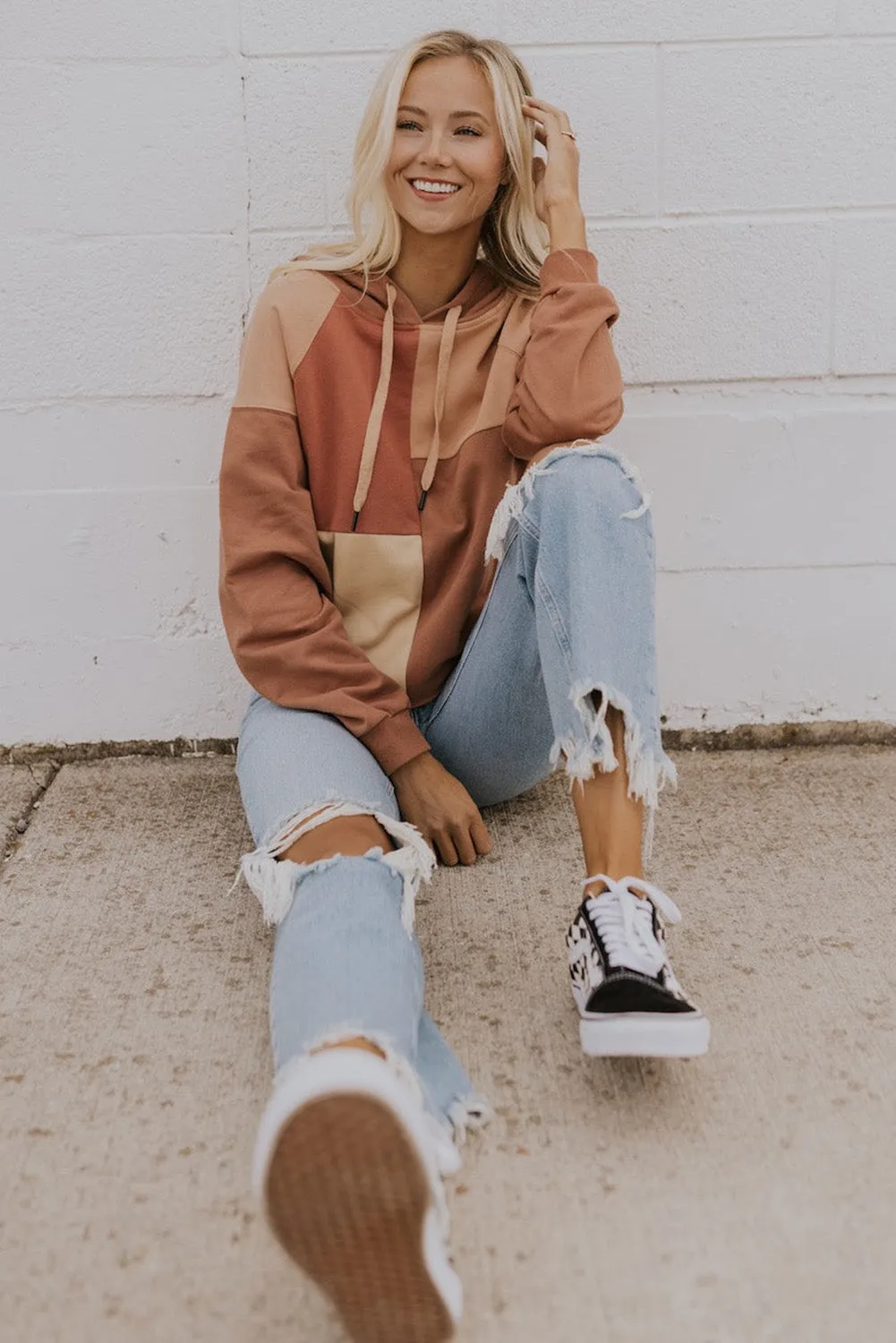 Multicolour Colorblock Drawstring Pocket Hoodie