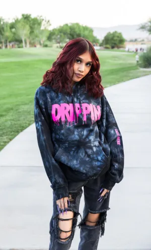 Neon Pink Drippin | Black Smoke Hoodie
