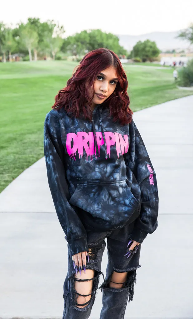 Neon Pink Drippin | Black Smoke Hoodie