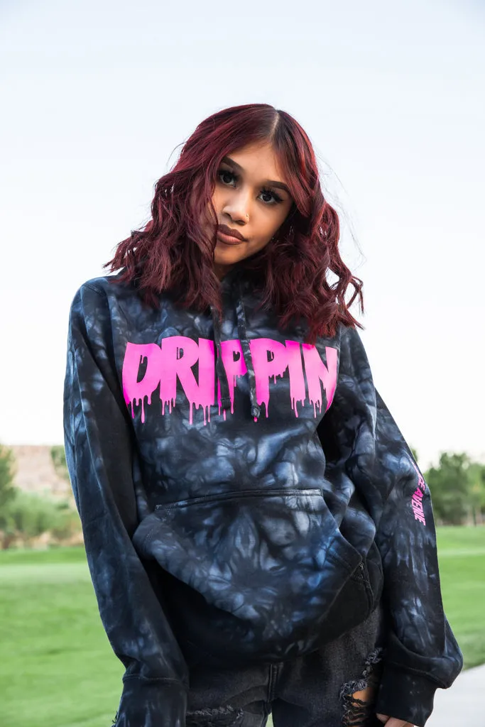 Neon Pink Drippin | Black Smoke Hoodie
