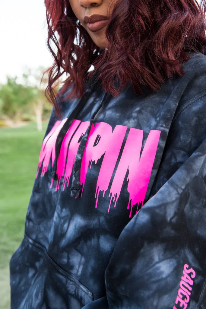 Neon Pink Drippin | Black Smoke Hoodie
