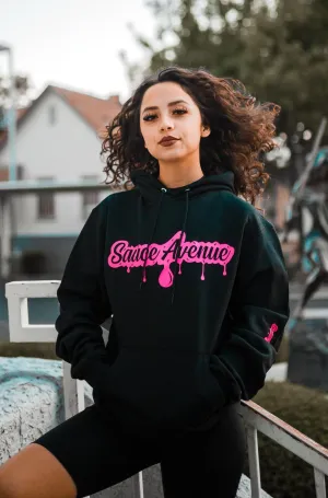 Neon Pink SA Drip | Black Hoodie