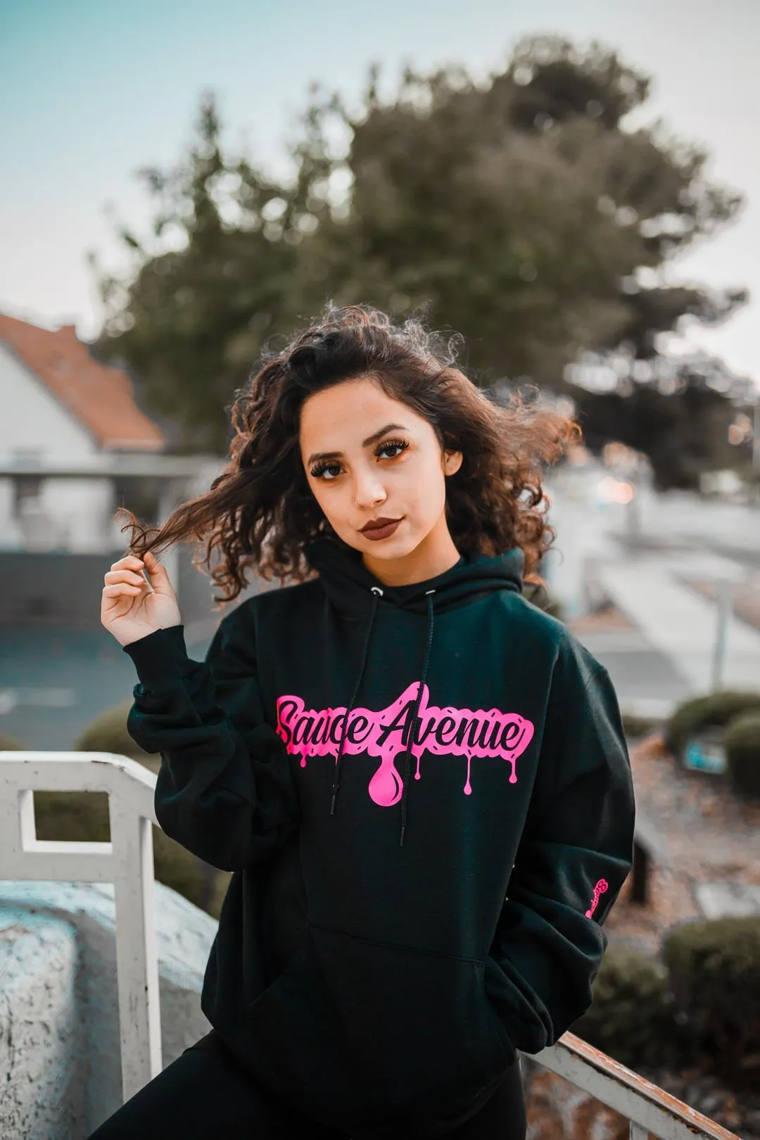 Neon Pink SA Drip | Black Hoodie