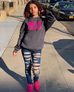 Neon Pink Wavy | Smoky Gray Hoodie