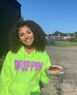 Neon Purple Glitter Drippin | Neon Green Hoodie
