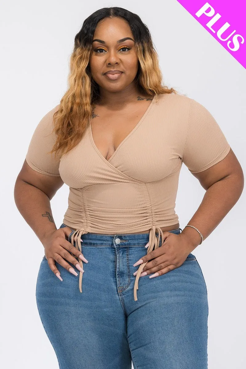 Plus Ruched Drawstring Top
