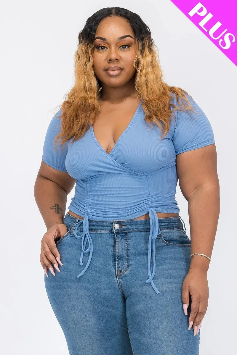 Plus Ruched Drawstring Top