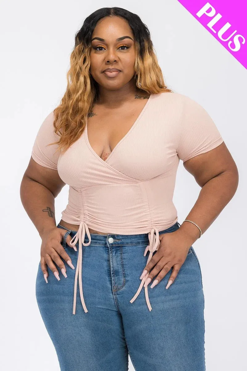 Plus Ruched Drawstring Top