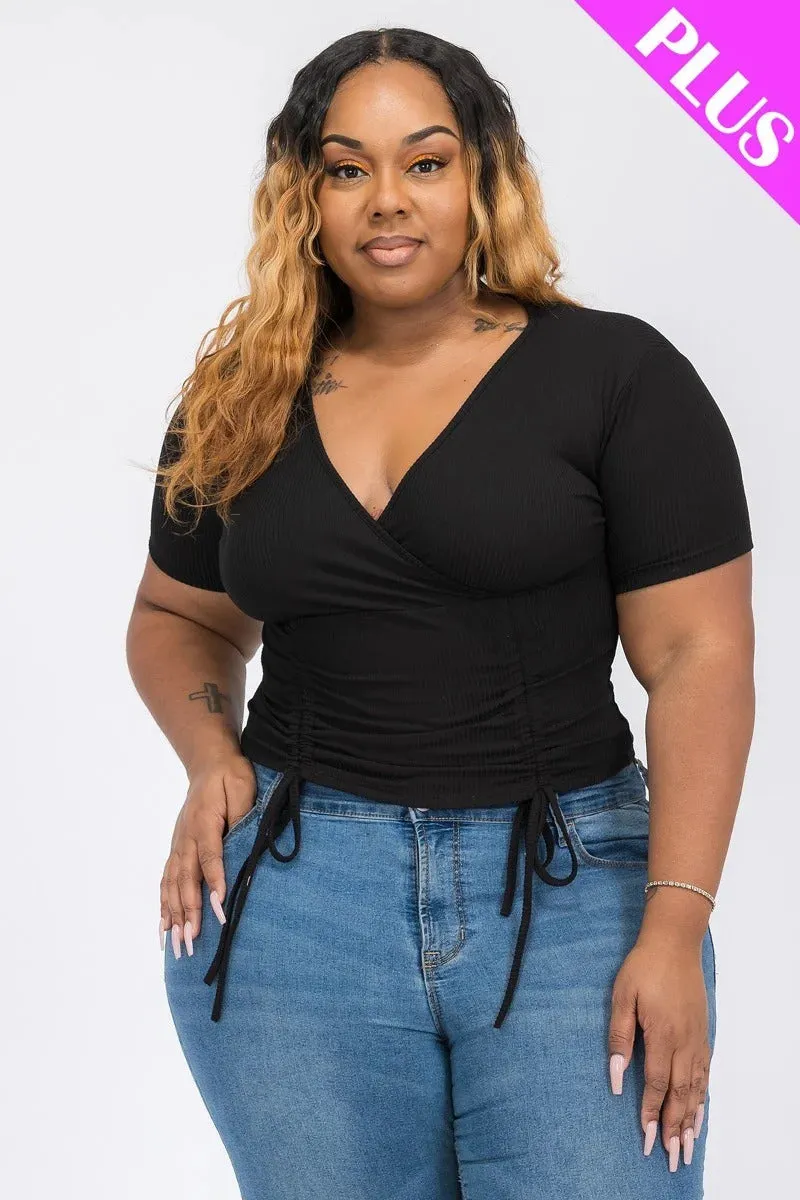 Plus Ruched Drawstring Top