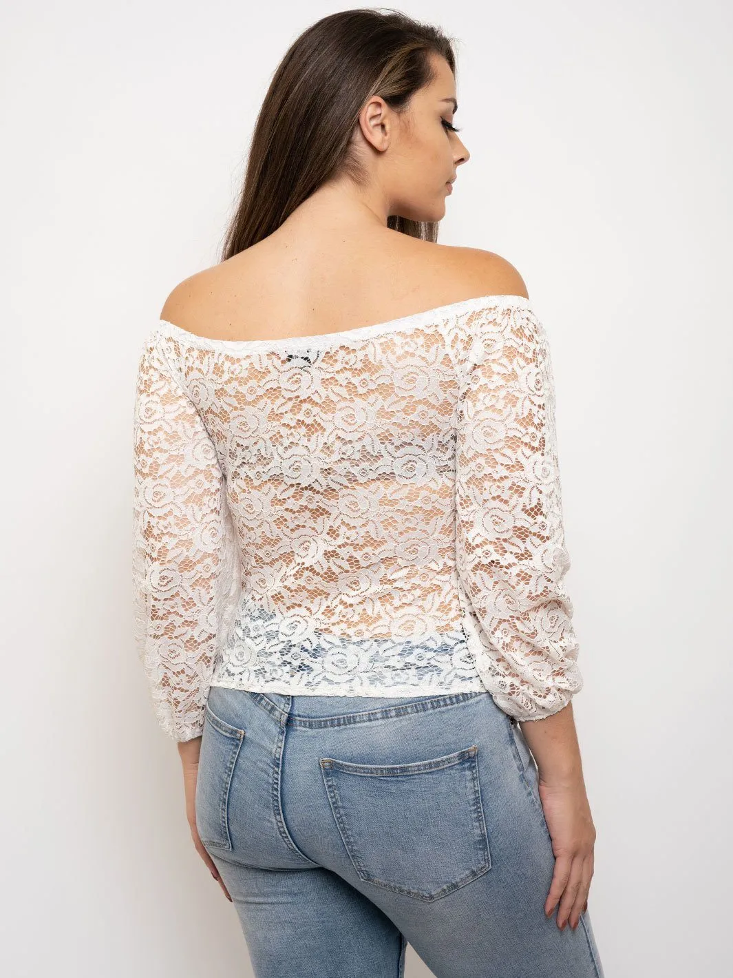 PLUS SIZE OFF SHOULDER LACE V-NECK TOP