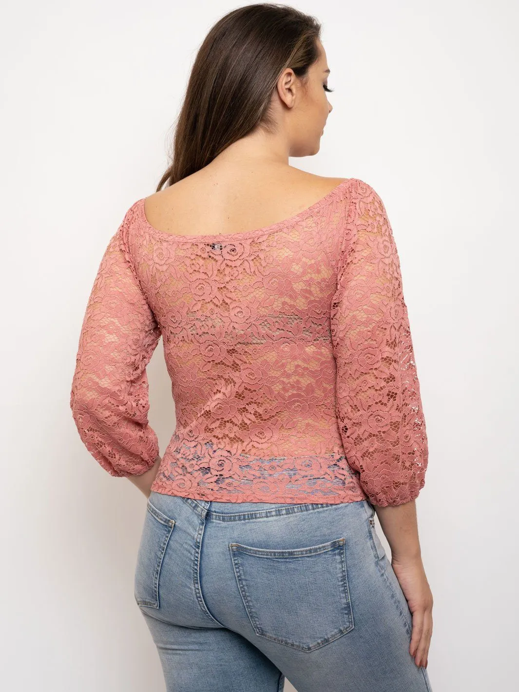 PLUS SIZE OFF SHOULDER LACE V-NECK TOP