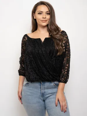PLUS SIZE OFF SHOULDER LACE V-NECK TOP