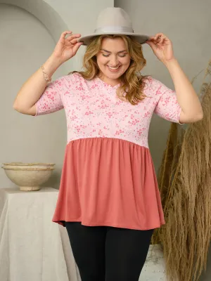 PLUS SIZE SHORT SLEEVE FLORAL BABYDOLL TOP