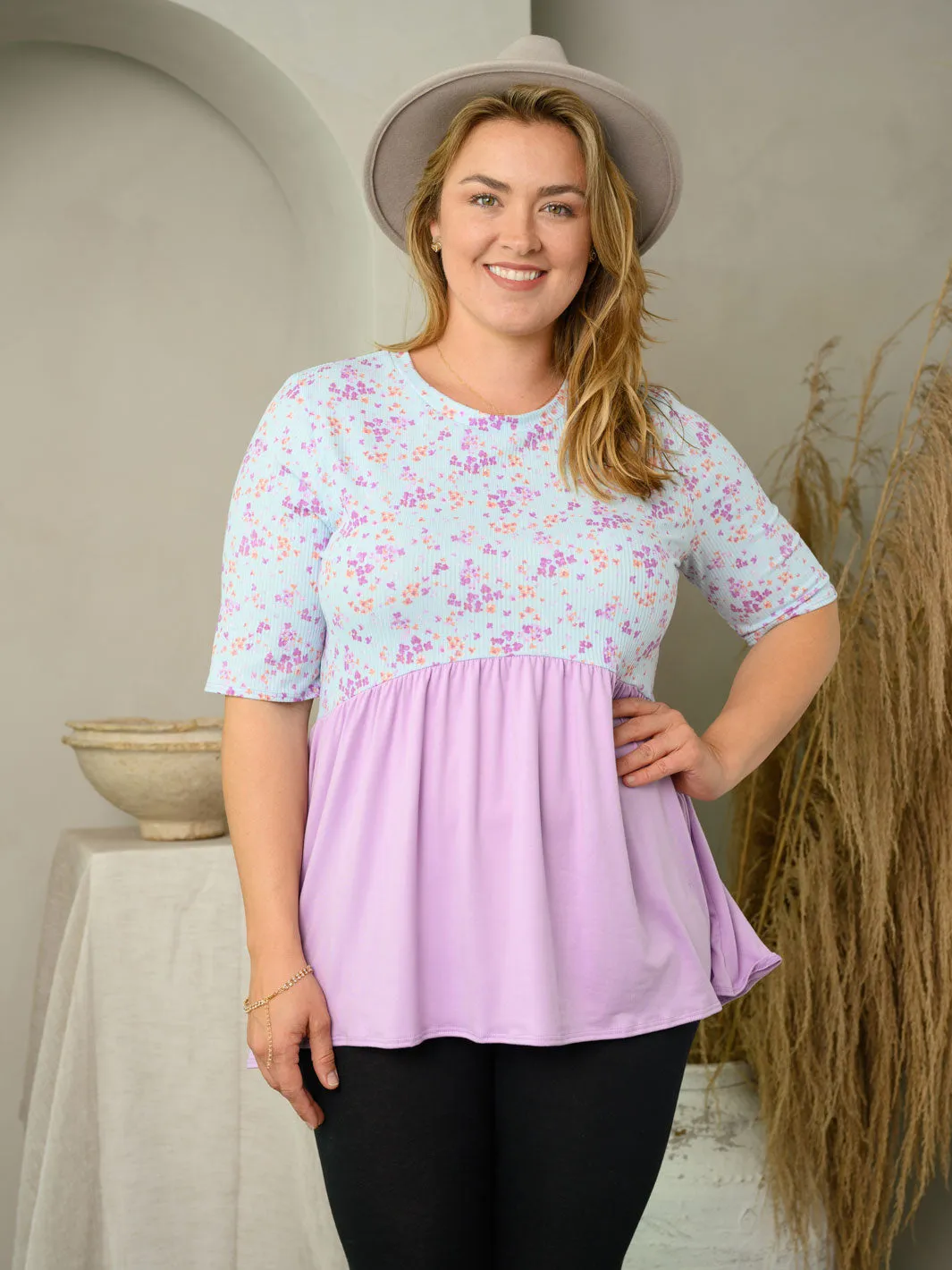 PLUS SIZE SHORT SLEEVE FLORAL BABYDOLL TOP