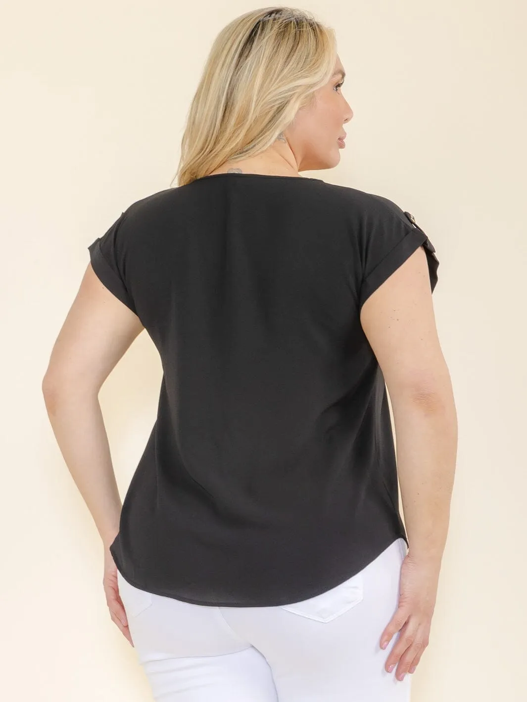 PLUS SIZE SHORT SLEEVE V-NECK BLOUSE