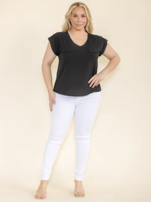 PLUS SIZE SHORT SLEEVE V-NECK BLOUSE