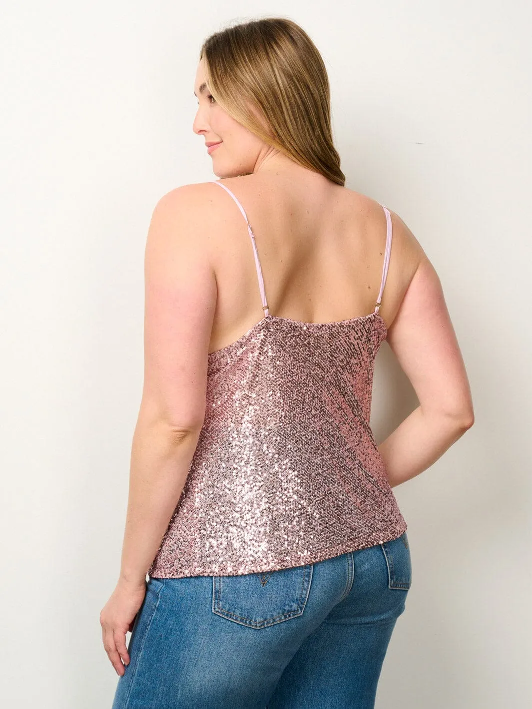 PLUS SIZE SLEEVELESS COWL NECK SEQUINS TANK TOP
