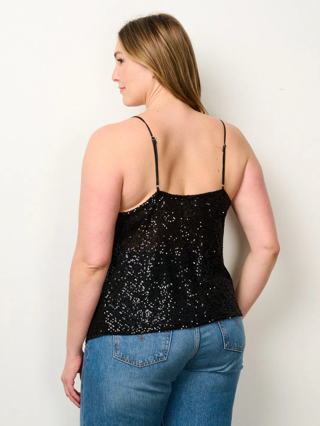 PLUS SIZE SLEEVELESS COWL NECK SEQUINS TANK TOP