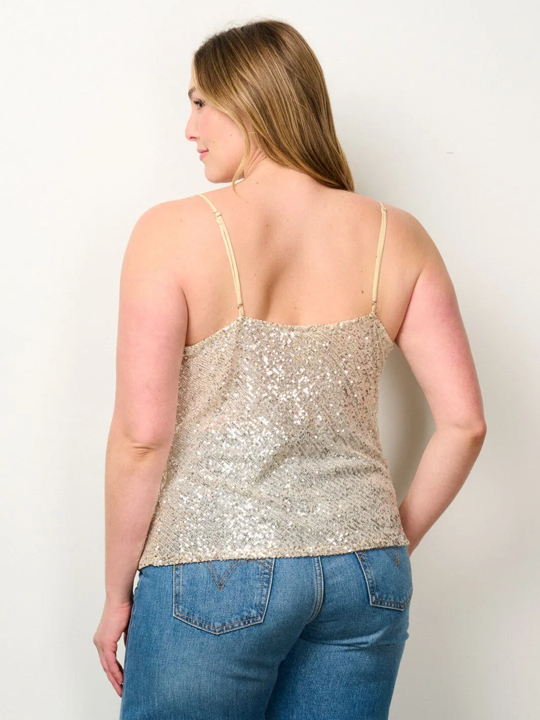 PLUS SIZE SLEEVELESS COWL NECK SEQUINS TANK TOP