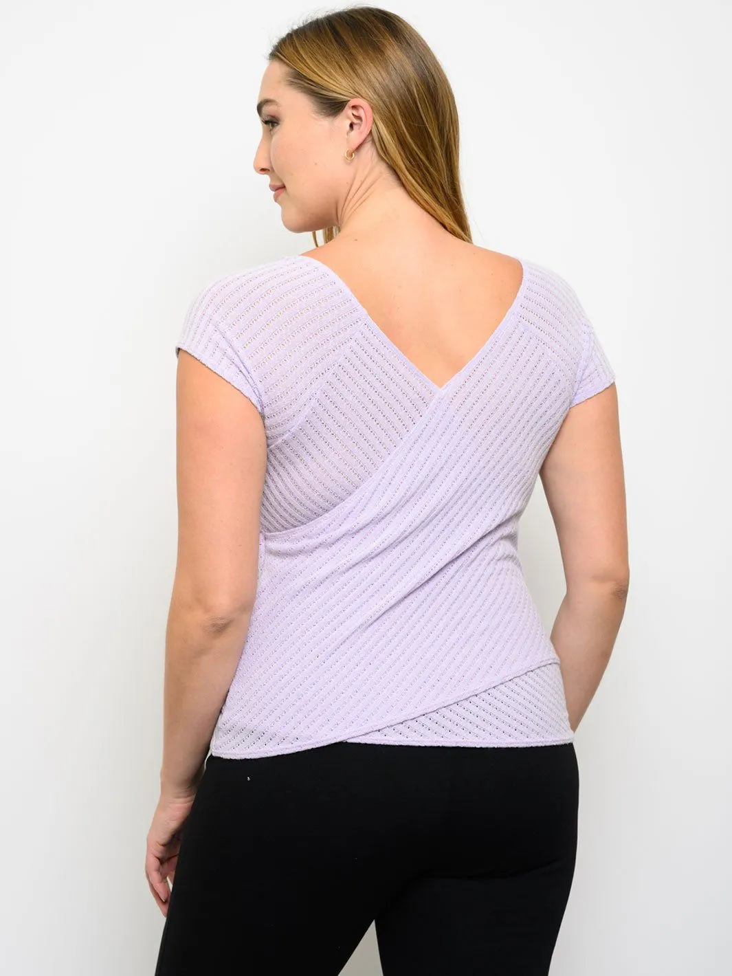 PLUS SIZE V-NECK WRAP SHORT SLEEVE TOP